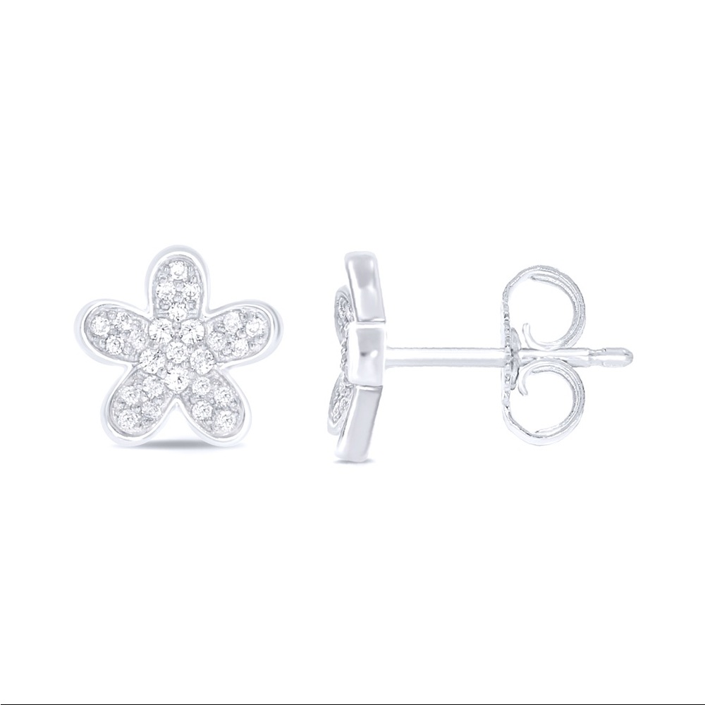 1/6 Carat TW, natural Diamond flower stud earrings, white